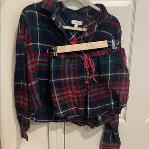 Colsie Plaid Pajama Shirt and Shorts Set - Pink and Green